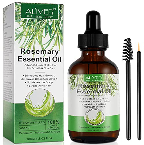 Rosemary Oil,Huile de romarin pour la repousse des cheveux (2,02 fl oz), huile essentielle de romarin 100% pure qui stimule la croissance des cheveux et prévient la perte de cheveux