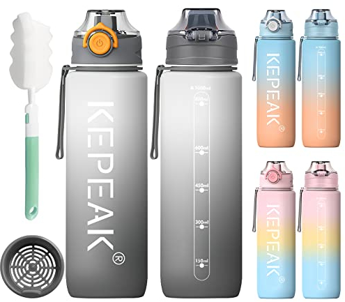 Trinkflasche 1L, Trinkflasche für Kohlensäurehaltige Getränke Auslaufsicher mit Sieb BPA-Frei Sporttrinkflasche Leicht, Lässig Trinkflasche für Student, Fahrrad, Sport, Camping, Draußen, Gym
