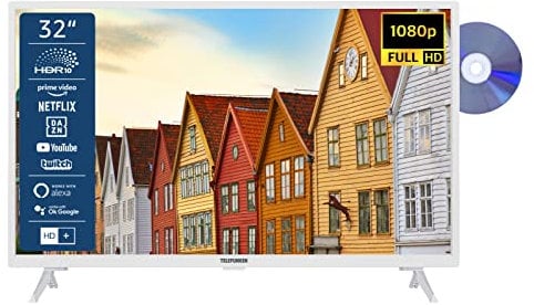 TELEFUNKEN XF32SN550SD-W 32 Zoll Fernseher/Smart TV (Full HD, HDR, Triple-Tuner, DVD-Player) - Inkl. 6 Monate HD+ [2023]