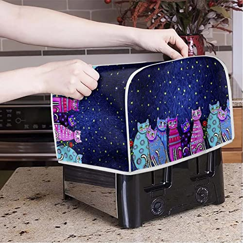 Poceacles Colorful Cats Printed BlueToaster Cover 4 Slice, Small Kitchen Appliance Cover Toaster Appliance Dust Proof Fingerprint Protector, M