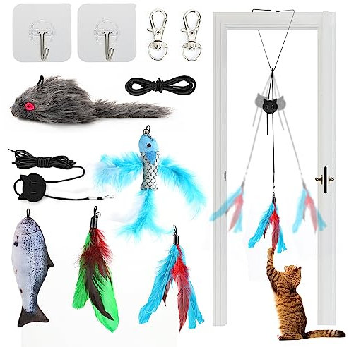 XWCHASA 10 Packs Door Hanging Cat Toy, Interactive Cat Toy Mice for indoor Cats Adult Kitten Toys, Interactive Cat Toys Mouse for Hunting Exercise Cat Boredom Breakers