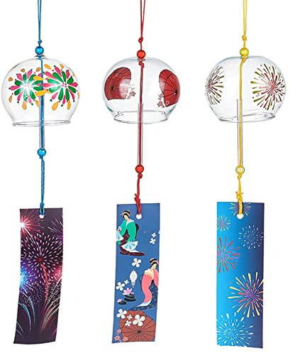 BENECREAT 3 pz Campanelli Eolici Giapponesi Fairworks Campane Eoliche Ciondoli In Vetro Fatti A Mano Colorati Rossi Gialli per Regalo di Festival di Nozze, Finestra Del Giardino Decorazioni