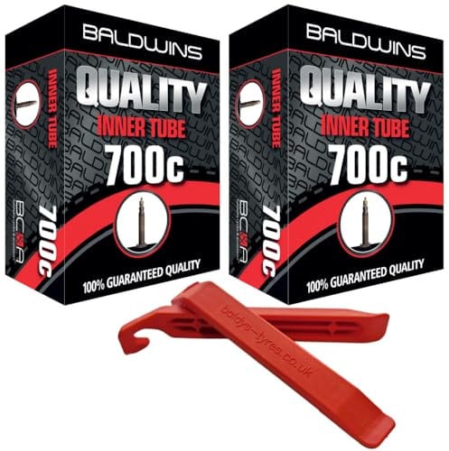 Fahrradschläuche 700c Baldwins 700 x 35c bis 45c (passend für alle 35c, 38c, 40c, 42c, 45c) Presta-Ventile und Baldy Reifenheber (2 Stück)