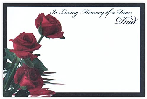 celloexpress In Loving Memory Dad (3 Red Roses) Flower Message Cards - 60mm x 90mm - Bereavement Florist Card Sympathy Condolences Notes (Pack of 10)