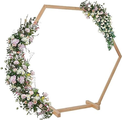 FATIVO Holz Rosenbogen Hochzeitsbogen Hexagon: Traubogen Hochzeit Hintergrund Stand Bogen für Geburtstagsfeier Hochzeit Garten Innen- und Außendekoration 210x230cm
