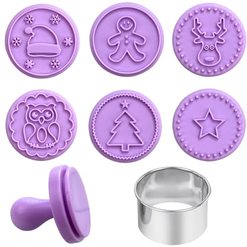 Weihnachts-Ausstechformen, 6-teiliges Weihnachts-Plätzchen-Stempelset – Geist, Totenkopf, Kürbisformen – Weihnachtsbaum, Lebkuchenmann, Weihnachtsmannmütze, Elch, 3D-Prägeformen für Plätzchen.