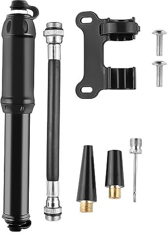 Bike Pump,Aluminum Alloy Portable Mini Bicycle Tire Pump,Compatible with Universal Presta and Schrader Valve Bicycle Pump,Ball Pump Needle/Frame Mount,Black