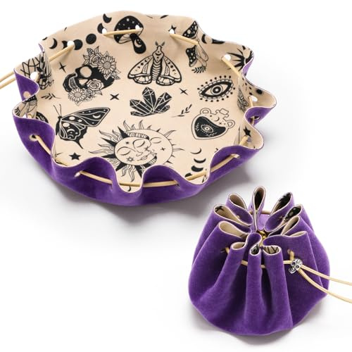 CiyvoLyeen Dice Bag and Tray for Rolling and Storage Purple Felt Velvet