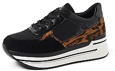 QUEEN HELENA Lässige Sneakers mit Keilabsatz für Damen X29-27 Leopard, 39 EU