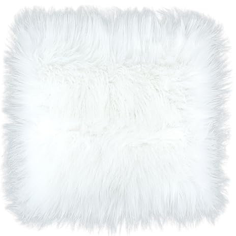 WLLHYF 36CM Quadratischer Kunstpelzteppich Kleiner Mini-Flauschiger Teppich Kissen Wohnzimmer Sofa Boden Stuhlabdeckung Sitzpolster Nagelmatte zum Fotografieren von Schmuck (Weiß, 36cm x 36cm)
