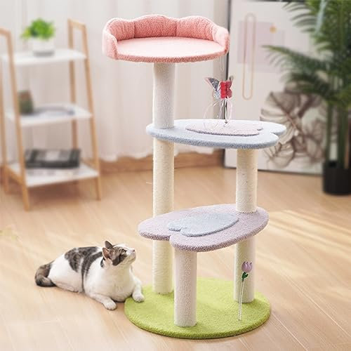 ANram Cat Tree 92cm Modern Scratching Post for Small to Medium Size Cats Cat Tree with Plush Perch Spring Toy Sisal Rope Scratching Post