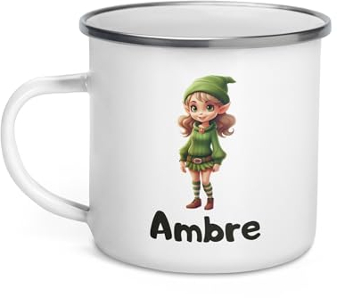 Chatcripant Tasse Personnalisable Prénom Enfant Fantaisie Mug Petite Fille Garçon Gobelet Verre Métal Acier Céramique Déjeuner Cadeau Noël Anniversaire (Elfe)