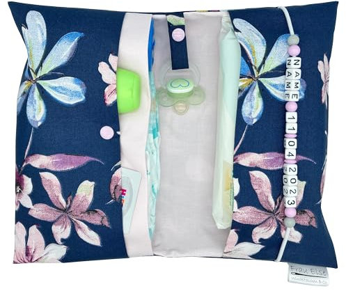 Große Windeltasche XXL mit Name personalisiert Wickeltasche - Blüten blau rosa - für Mädchen