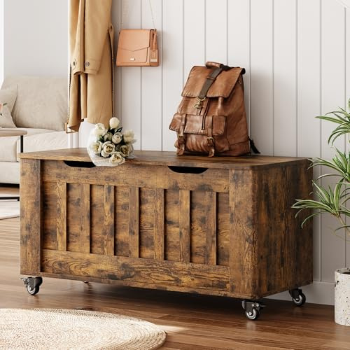 IDEALHOUSE Storage Chest, 39.4 Storage Bench Wooden Storage Trunk, Retro