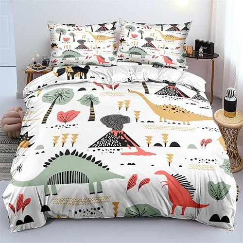 Bettdecke 135X200 Dinosaurier Vulkan Herbst Bettwäsche-Sets,3 Bettwäsche Set Mit Kissen, 2 X Pillow 50 X 75 cm,Quilt Duvet Set,Microfibre, Bettwäsche,Bedding Set