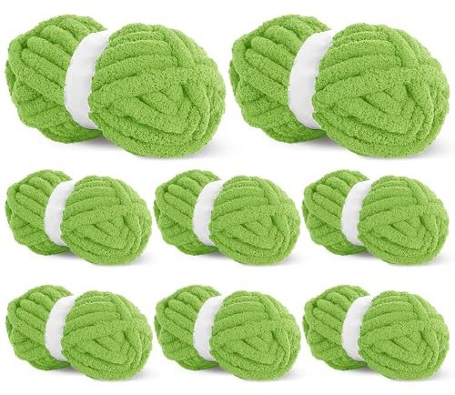 BALAPET 8 Pack Chunky Chenille Yarn for Crocheting & Knitting, 27yds 8 oz Each Skein Soft Fluffy Kitting Yarn Set, Thick Velvet Plush Yarn for Handcrafts Weaving Making Blankets, Grass Green