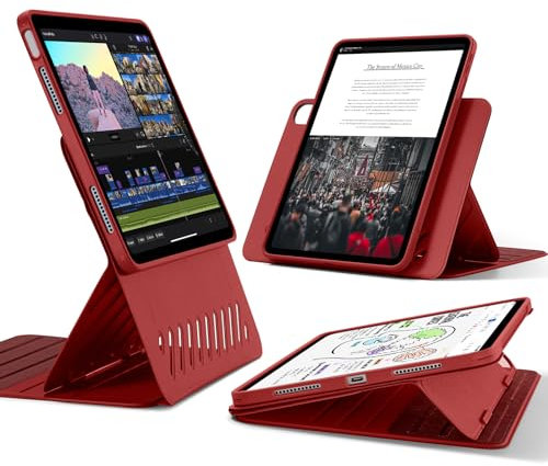 ESR Hülle für iPad Air 11 Zoll M3/M2, iPad Air 7/6/5/4 (2025/2024/2022/2020), Abnehmbare Magnetische Abdeckung, Ständer im Hoch-/Querformat mit erhöhter Bildschirmansicht, 9 Standwinkel, Rot