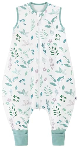 Chilsuessy Baby Sommerschlafsack mit Füßen 0.5 Tog Kleine Kinder Schlafsack mit Beinen Unwattiert 100% Baumwolle Schlafstrampler für Jungen und Mädchen, Pflanzen, 90cm/Baby Höhe 100-110cm