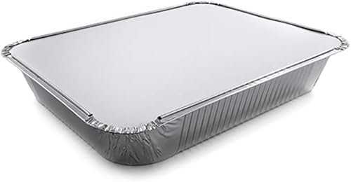 GM KIT 100 Vaschette Alluminio 8 Porzioni da 3240cc. + 100 Coperchi in Cartoncino/Alluminio, Contenitori Alimenti Usa e Getta con Coperchio, Teglie da forno Adatte al Congelamento, Cottura e Asporto