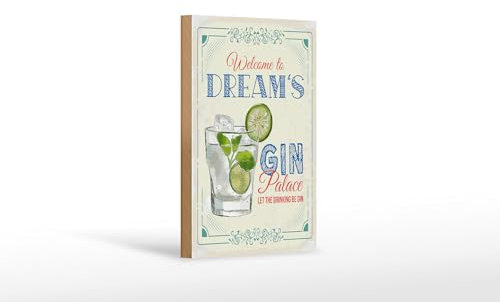 FEMER Wooden Sign with German Text Welcome to Dream's Gin Palace 12 x 18 cm