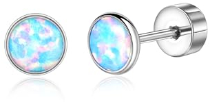 Titan Ohrringe Hypoallergen Damen Herren Mädchen G23 Titan Ohrstecker mit Schraubverschluss Kleine Opal Ohrstecker Azure 4mm