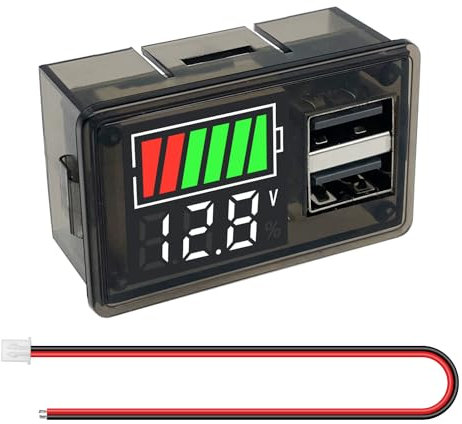Giantdeer 12V DC Digital Voltmeter with LED Display,Suitable with Lead-acid Battery and Lithium Battery,Voltage Meter With 20W Dual USB Ports