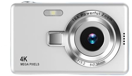 Digitalkamera med 2,4-tums TFT-skärm, 50 MP 1080P-kamera, Digital Point and Shoot-kamera med 16X Zoom Anti Shake, Kompakt Vloggningskamera för Pojkar, Flickor Student (Silver)