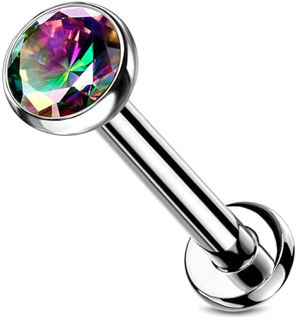 Stachelkleid Labret Piercing Titan Zirkonia Silber Push-In Ohne Gewinde Knorpel Helix Tragus Ohrstecker Tragus Lippe Universalpiercing Kugel Kristall Flach Silber/Vitrail Medium, 1 mm, 8 mm / 2,5 mm
