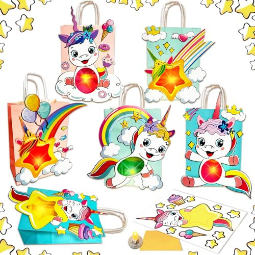 6 Laternen Bastelset für Kinder, Laterne St Martin mit Transparentpapier und Doppelseitiger Kleber und LED-Perlen, Laterne Basteln für Mädchen und Jungen, Ideal Geburtstag für Kinder - Einhorn