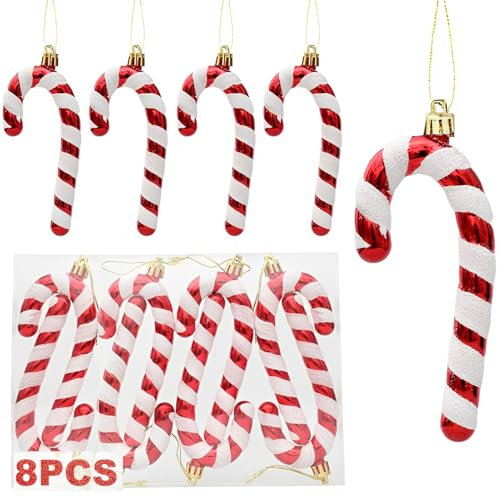 8Stck Glitzer Zuckerstangen Weihnachtsbaum Deko Rot Weiß,13×6 cm Zuckerstangen Deko Weihnachten Anhänger Christbaumschmuck Rot Weihnachtsbaumanhänger Zuckerdekor Weihnachtsdekoration Baumschmuck