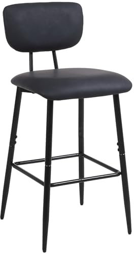 Nusetx Barhocker x 1 Barstuhl mit Lehne und Fußstütze aus Kunstleder, Küchenstühle Tresenhocker Arbeitshocker für Esszimmer und Bar, Schwarz