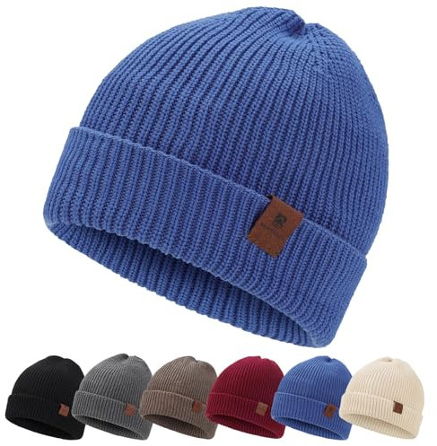 BARFULKER Winter Beanie Mütze Herren Damen Warm Gefüttert Wintermützen Thermo Strickmütze Laufmützen Dehnbare Weiche Wollmütze Unisex Hat,Blau