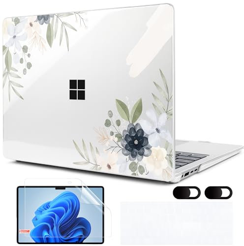 MEEgoodo Case for Microsoft Surface Laptop 13.8 inch Touchscreen 2024 (7th Edition),Clear Cover Fit Model 2036,Laptop Hard Shell with Keyboard & Webcam Cover & Screen Protector,Vintage Floral