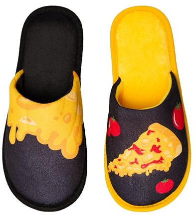 Dedoles Hausschuhe Damen Herren & Kinder Memory-Foam viele lustige Designs Einhorn Musik Regenbogen Comics Spiele Geschenk, Farbe: Mehrfarbig, Motiv: Käsepizza, Gr. 40-41 EU