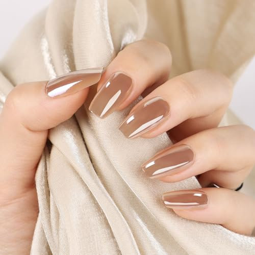 30 Pcs Square Mirror False Nails Medium Press on with Glue Soft Gel in 10 Sizes, Reusable Semi-Transparent Stick on for Woman