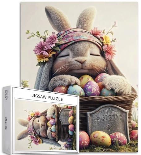 Niedliches Osterhasen-Puzzle für Erwachsene, Ostereier-Puzzle, Oster-Puzzle, herausfordernde Familienaktivitäten, buntes Bastelpuzzle für Heimdekoration, Geschenke, 68 x 50 cm, 1000 Teile