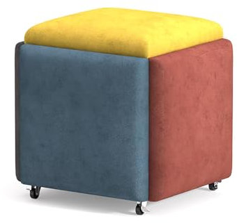 5-in-1 bunter Würfelsitz mit drehbaren Rollen, stapelbarer Sofasessel, Ottomane und beweglicher Fußrollstuhl für Schlafzimmer, 35 x 35 cm