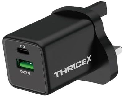 THRICEX® 35W USB C Charger, Dual-Port GaN Fast Wall Charger,PD Power Adapter for iPhone 16-12, Galaxy S24-S10, Pixel 9-6, MacBook Air M1/M, Compact USB C Wall Plug, Fast Charging Adapter