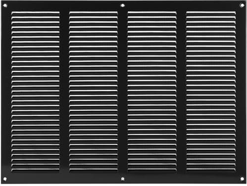 Vent Systems 400 x 300 mm / 16 x 12 Inch Vent Cover - Black Galvanised Metal Vent Cover - Air Supply Ventilation Cover with Screen Mesh - Louvered HVAC Air Vent Covers for Bathroom, Home Office