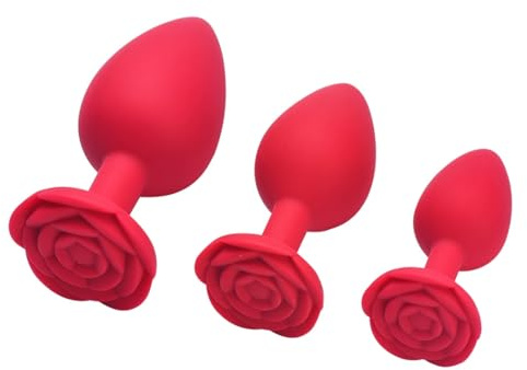 Weich Silicon Rot Rose Analplug Butt plug für Frauen, Analplugs Butt plug Analplug Set für Anfänger (SML Set)