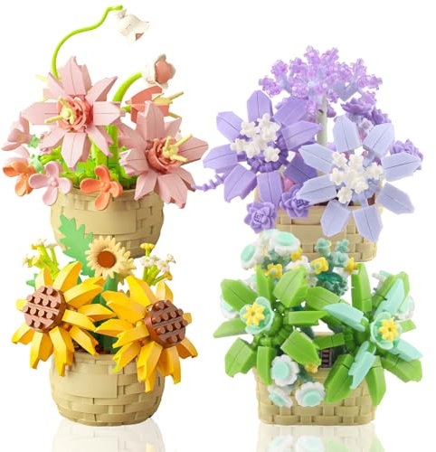 Xmart 4 pezzi Micro Blocchi Bouquet di Fiori Set di Blocchi da Costruzione per Bouquet Kit Floreale da Costruzione Set Collezione Botanica Decorazione Della Casa per Adulti e Bambini