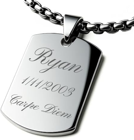 Collar rectangular de acero inoxidable con grabado personalizado para hombre o mujer, grabado elegante en ambos lados, tres tamaños de colgante, diferentes longitudes, idea de regalo con caja, M