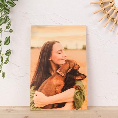 Wanapix | Foto auf Holz 40x40 | Dein Foto direkt auf galizisches Kiefernholz gedruckt | Rustikaler Look ohne Maserung | Inklusive Metallplatte
