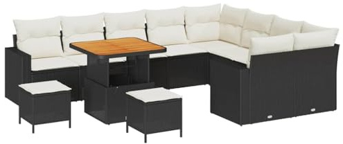 vidaXL Garten-Sofa-Set 12 pcs Schwarz Poly-Rattan, Garten und Terrasse, modernes ergonomisches Mobiliar, Loungesofa Set für gemütliche Stunden im Freien