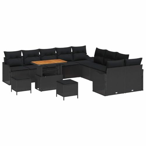 vidaXL Garten-Sofa-Set 13 pcs Schwarz Poly-Rattan, Stylische Gartenmöbel, langlebiges Outdoor-Sofa und Lounge-Couch für die Terrasse, Set und Ecksofa