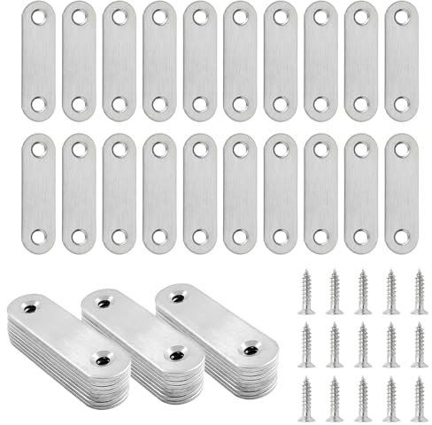 20 Pcs Metal Mending Plates for Wood, Small Flat Brackets for Wood, Stainless Steel Flat Straight Repair Joining Fixing Mending Brace Brackets for Furniture Support Bracket, with Screws(60x15 mm)
