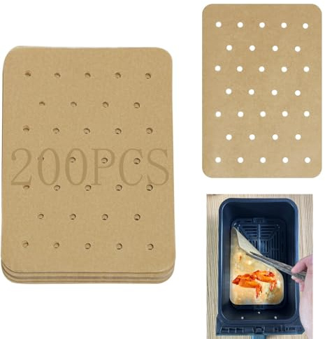 Ginddy 200Pcs Air Fryer Paper Liners,Perforated Parchment Paper Sheets for Air Fryers Nonstick Greaseproof Cooking Liners Dual Size 5.5x8.5in