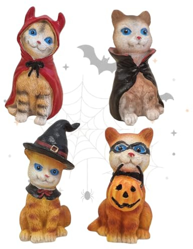 Logbuch-Verlag Halloween Katzen Figuren 4er Set 9-10 cm Herbst-Deko für Zuhause Büro oder Fensterbank – süße Dekofiguren für Halloween Herbst oder Motto-Party