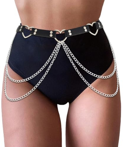 Ushiny Punk Leder Taille Gürtel schwarz gotische Herz Körperkette Rave Gürtel für Frauen