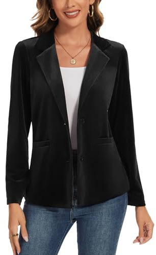 Kyzoeyou Women's Velvet Blazer Suit Casual Long Sleeve Blazers Jacket Elegant Business Work Office Outerwear with Buttons Pockets(Black X-Large)